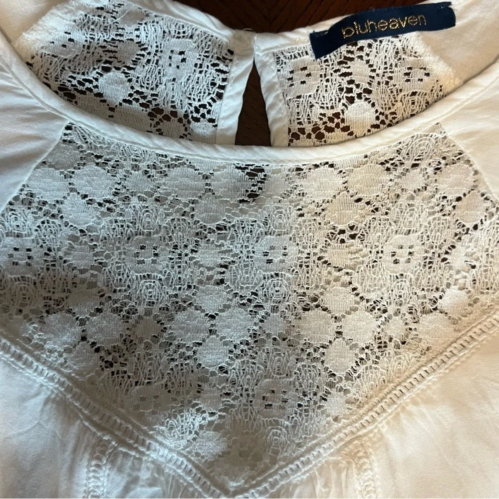 Blu Heaven (By UmGree) Floral Embroidered Crochet Mini Dress. Size: Small. - Picture 6 of 12